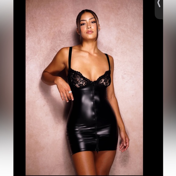 Sexy Lace + Leather dress with front full zip - Picture 2 of 6